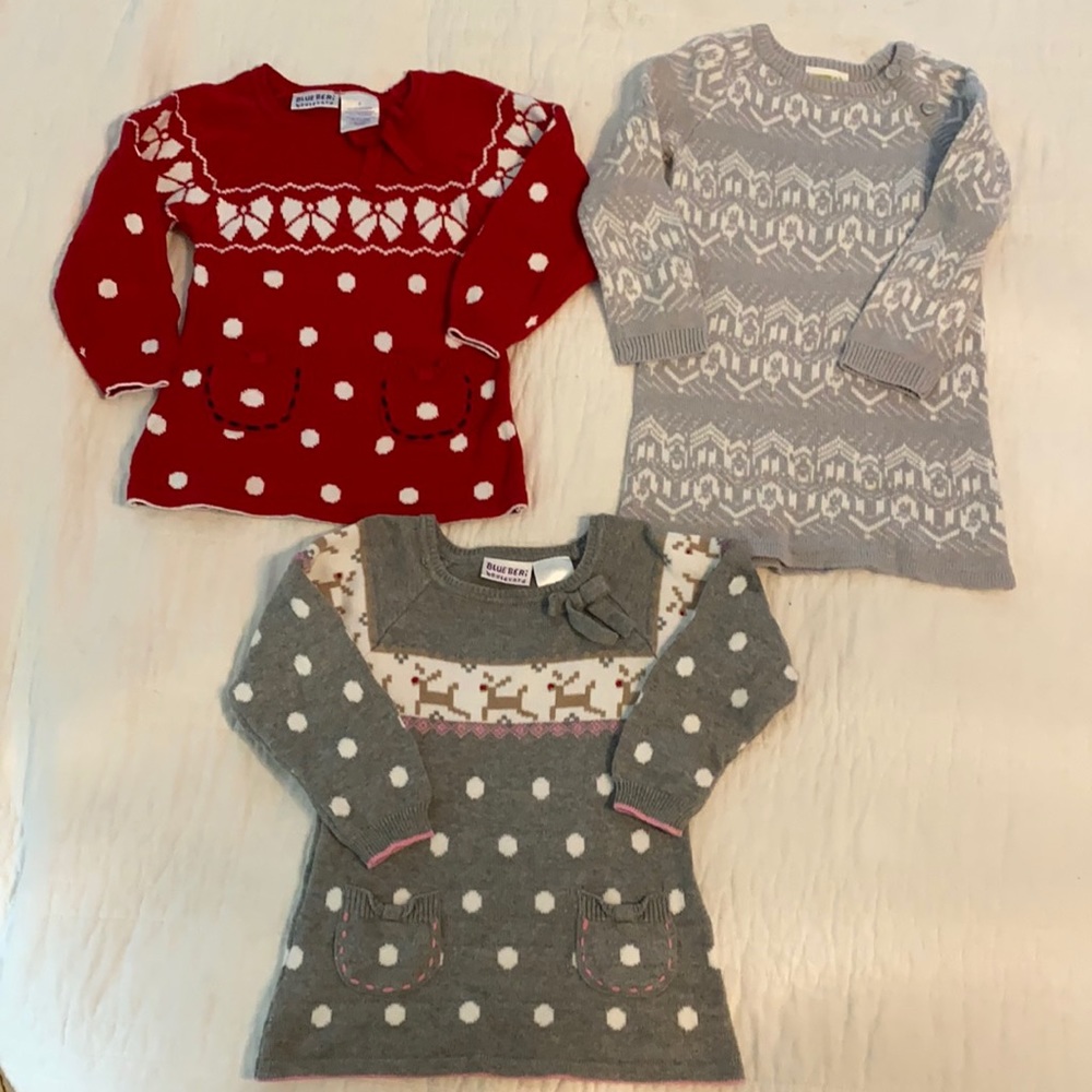 Set of 4, toddler girl Sz 2T Christmas tunic sweaters.